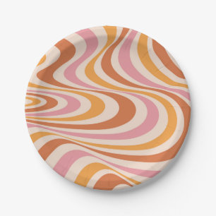 Plato De Papel Diseño de giro abstracto rosa y naranja