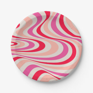 Plato De Papel Diseño de giro retro rosa, rojo y gris abstracto