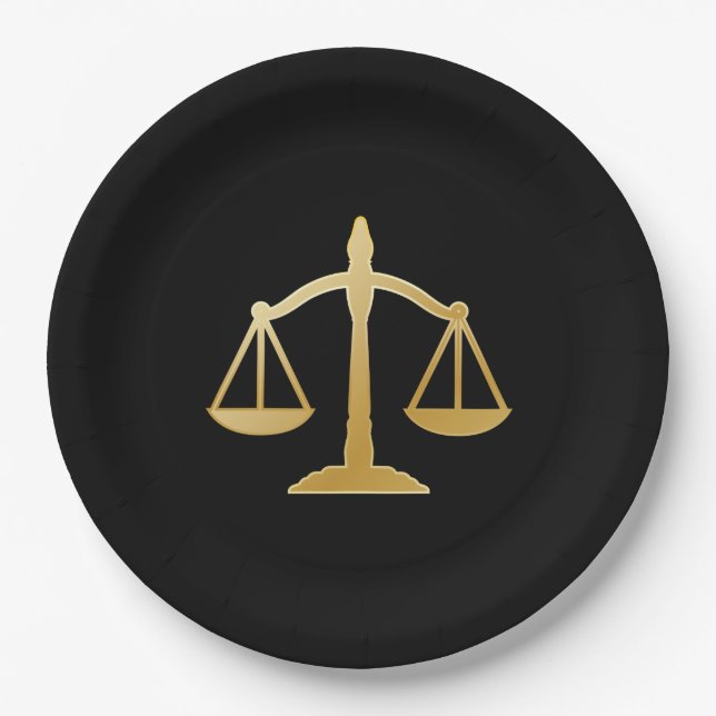 Plato De Papel Diseño de Golden Scales of Justice Law (Anverso)