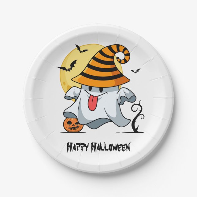 Plato De Papel Diseño de Halloween con fantasía (Anverso)