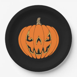Plato De Papel Diseño de Halloween de Jack-o'-Lantern espeluznant
