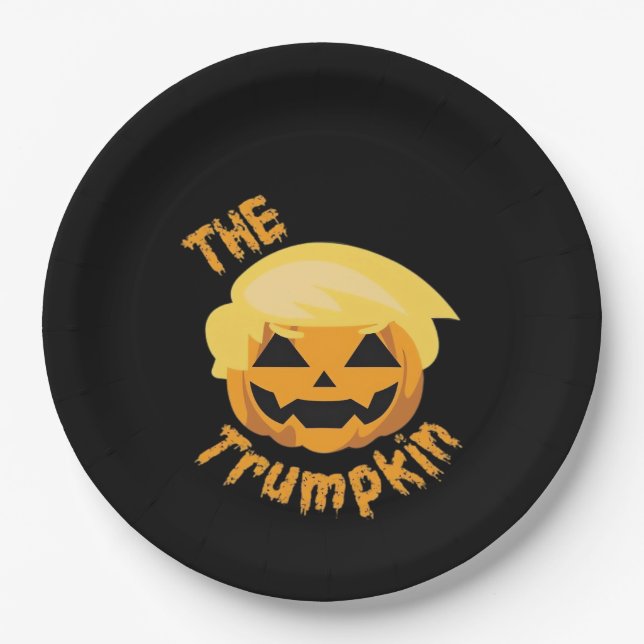Plato De Papel Diseño de Halloween para calabaza de Trumpkin - Di (Anverso)