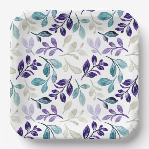 Plato De Papel Diseño de hojas de acuarela armoniosas