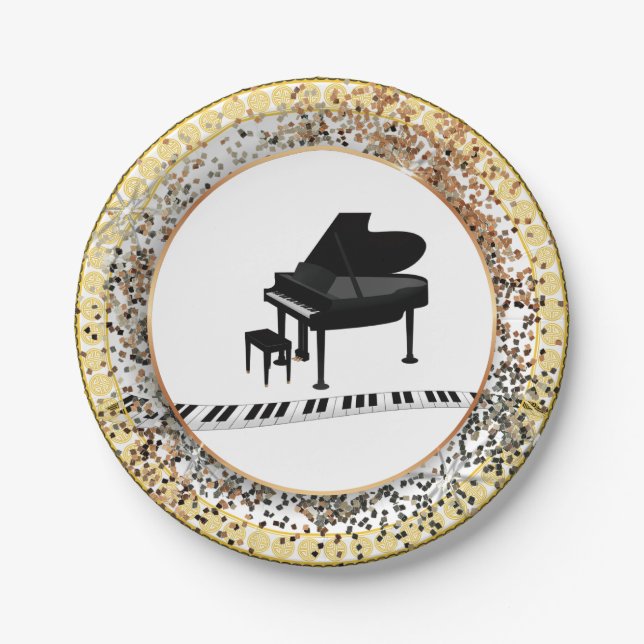 Plato De Papel Diseño de iconos de piano (Anverso)