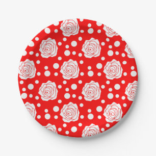 Plato De Papel Diseño de Ilustracion floral con puntos de polka b