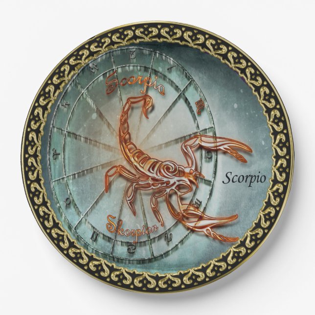 Plato De Papel Diseño de la astrología del zodiaco del escorpión (Anverso)