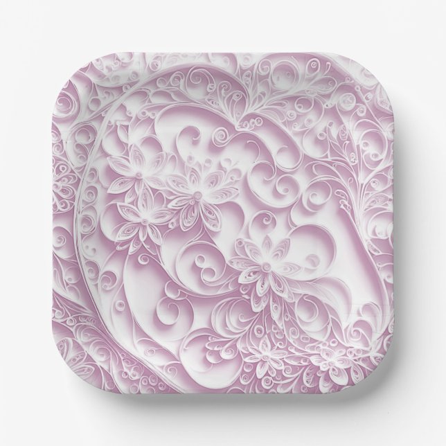 Plato De Papel Diseño de la margarita de papel rosa (Anverso)