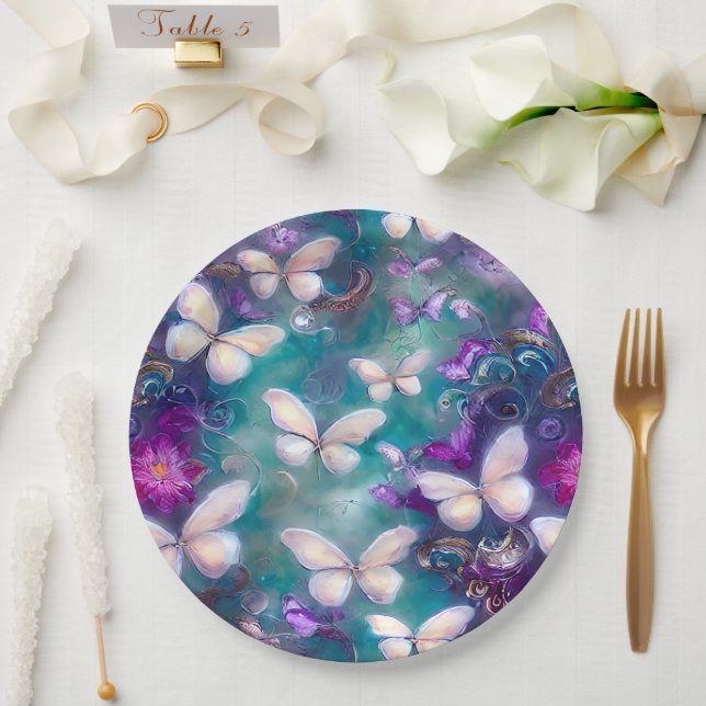 Plato De Papel Diseño de la serie de mariposa mística 1 (Boda)