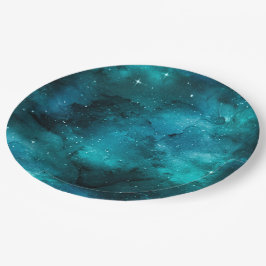 Plato De Papel Diseño de la serie Galaxia Verde Azulado 7