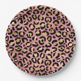 Plato De Papel Diseño de la serie Leopardo Rosa y Dorado 15