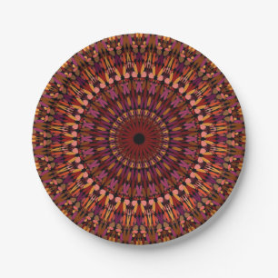 Plato De Papel Diseño de Mandala Marrón Floral