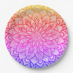 Plato De Papel Diseño de Mandala Multicolor Arte Original