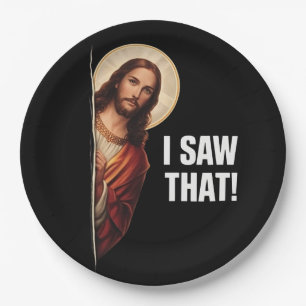 Plato De Papel Diseño de meme cristiano divertido de Jesús "Lo vi