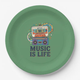 Plato De Papel Diseño de Mixtape y Boombox de Música Retro Es Vid