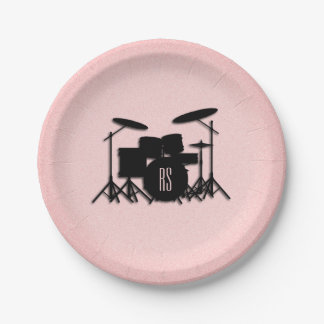 Plato De Papel Diseño de música con juego de tambor monograma ros