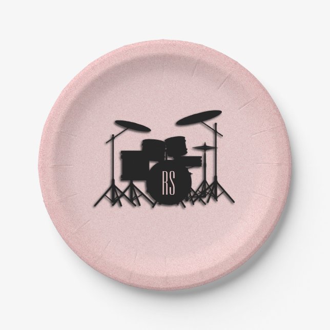 Plato De Papel Diseño de música con juego de tambor monograma ros (Anverso)