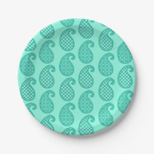 Plato De Papel diseño de paisley, aqua y turquesa