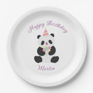 Plato De Papel Diseño de Panda dulce rosa y de menta