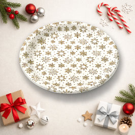 Plato De Papel Diseño de patrón de copo de nieve dorado elegante