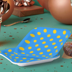 Plato De Papel Diseño de patrón de lunares azul sobre amarillo
