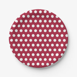 Plato De Papel Diseño de Patrón de Lunares Rojo Frambuesa y Blanc