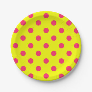 Plato De Papel Diseño de patrón de lunares rosa sobre amarillo