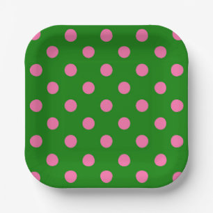 Plato De Papel Diseño de patrón de lunares rosa sobre verde