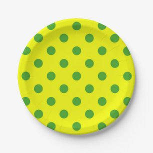 Plato De Papel Diseño de patrón de lunares verdes sobre amarillo