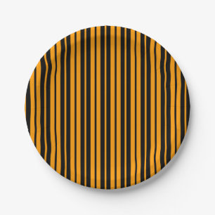 Plato De Papel Diseño de Patrón de Rayas Verticales Negro Naranja