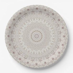 Plato De Papel Diseño de Patrón Mandala Beige y Taupe