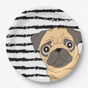 Plato De Papel Diseño de patrones blancos negros Pug