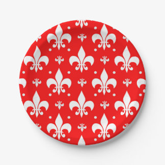 Plato De Papel Diseño de patrones de flor rojo de lis