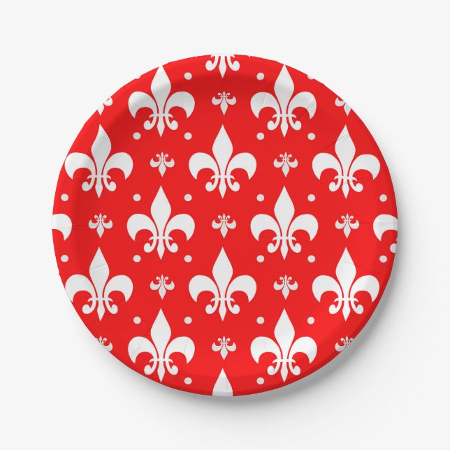 Plato De Papel Diseño de patrones de flor rojo de lis (Anverso)