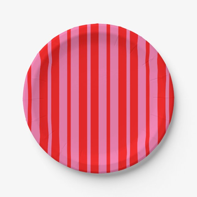 Plato De Papel Diseño de patrones de rayas estilizadas rosadas (Anverso)