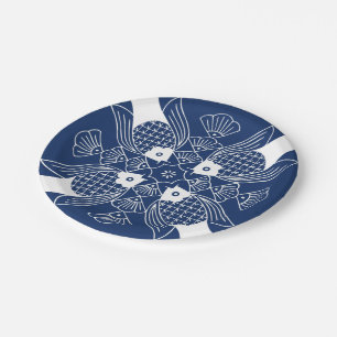 Plato De Papel Diseño de peces submarinos con fondo azul