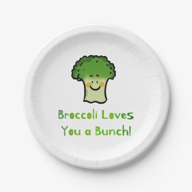 Plato De Papel Diseño de Personalizado Cute Broccoli Pun (Anverso)