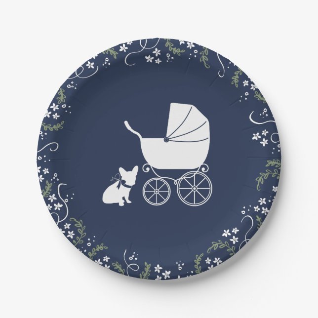 Plato De Papel Diseño de placas Baby Shower para Bulldog francés  (Anverso)