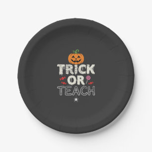 Plato De Papel Diseño de profesor de Halloween Truco o Enseña (2)