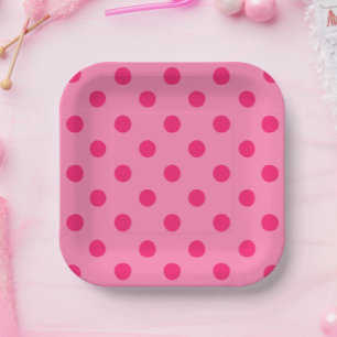 Plato De Papel Diseño De Puntos De Polka Rosado En Pink