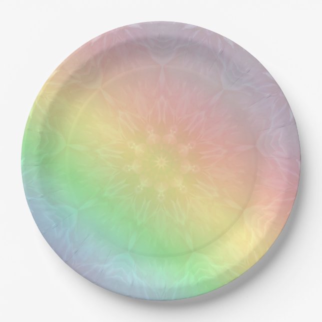 Plato De Papel Diseño de Rainbow Pastel Mandala (Anverso)