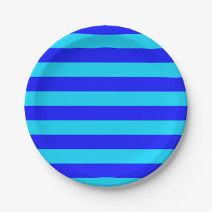 Plato De Papel Diseño de rayas azules claras y oscuras