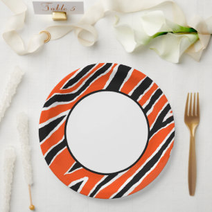 Plato De Papel Diseño de rayas de tigre MVB - Naranja y negro