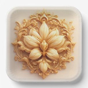 Plato De Papel Diseño de relieve floral elegante con detalles orn