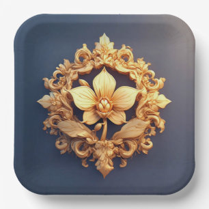 Plato De Papel Diseño de relieve floral elegante con detalles orn