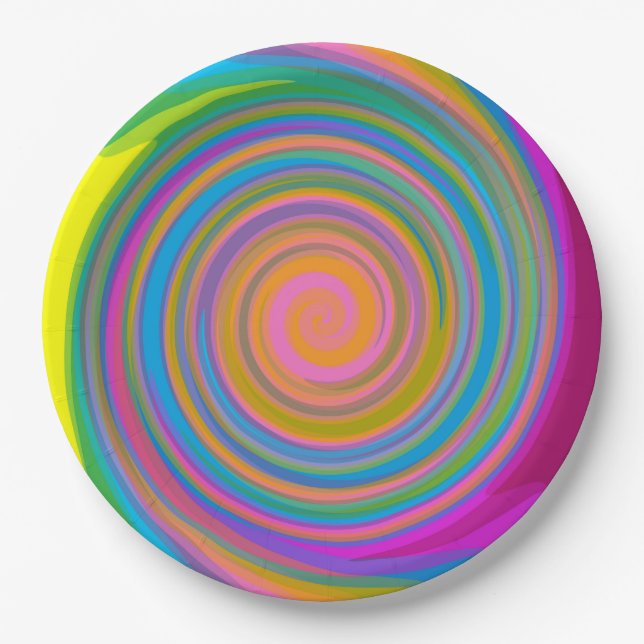Plato De Papel Diseño de remolinos coloridos (Anverso)
