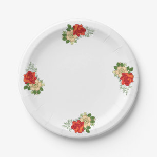 Plato De Papel Diseño de Rosa Roja y Margaritas
