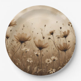 Plato De Papel Diseño de Sepia Wildflowers