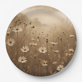 Plato De Papel Diseño de Sepia Wildflowers
