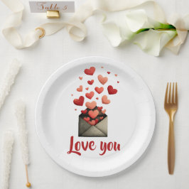 Plato De Papel Diseño de Sobre de San Valentín 'Te Amo'