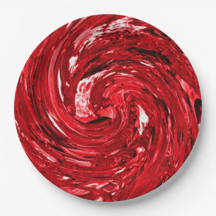 Plato De Papel Diseño de Swirl negro rojo blanco